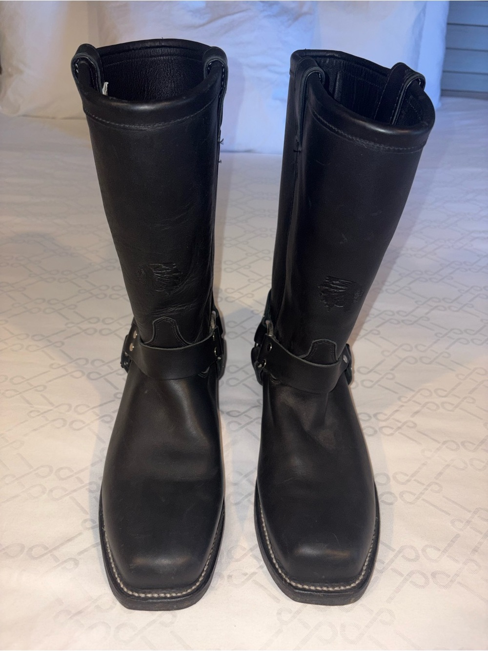 Chippewa Men's Black Leather Harness Pull-On Boots 11D Mid-Calf Square Toe
